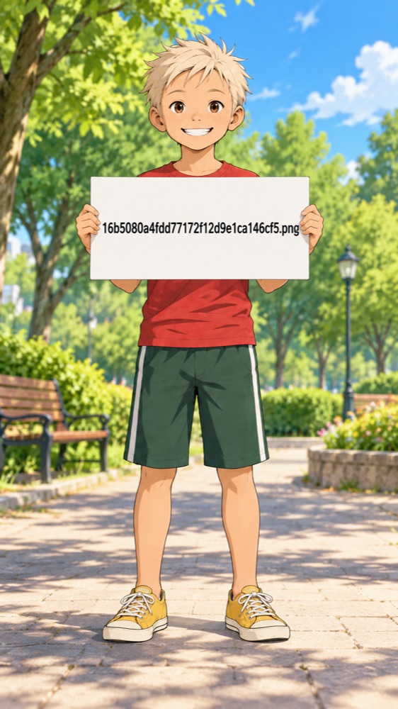 A blond boy in a red T-shirt holds a white sign reading 16b5080a4fdd77172f12d9e1ca146cf5.png